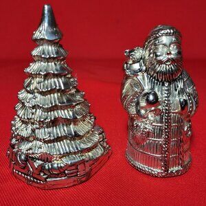 Vintage Silver Santa Claus Christmas Tree Salt and Pepper Shakers